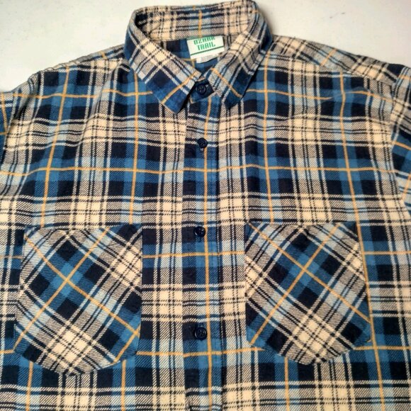 Vitage Ozark Trail Flannel Shirt Men Medium Blue Yellow Plaid Clssic Work Grunge - Picture 2 of 15